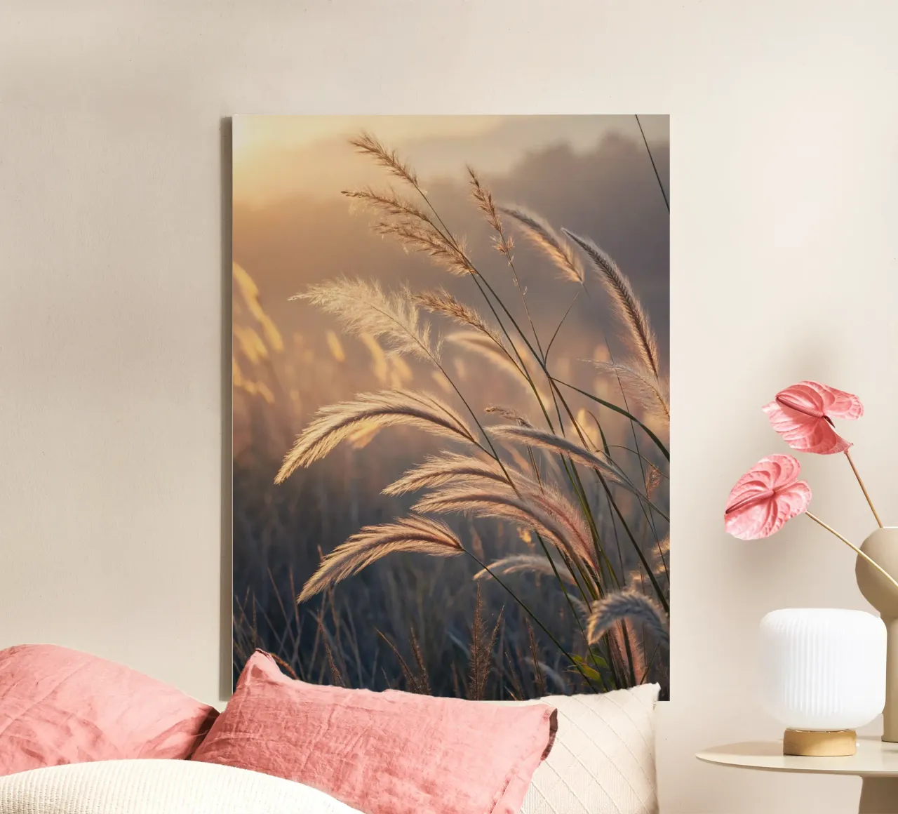Gouden Uur Grasvelden: Een sereen natuurlandschap met Sof canvas met Baklijst van Artistic-shop