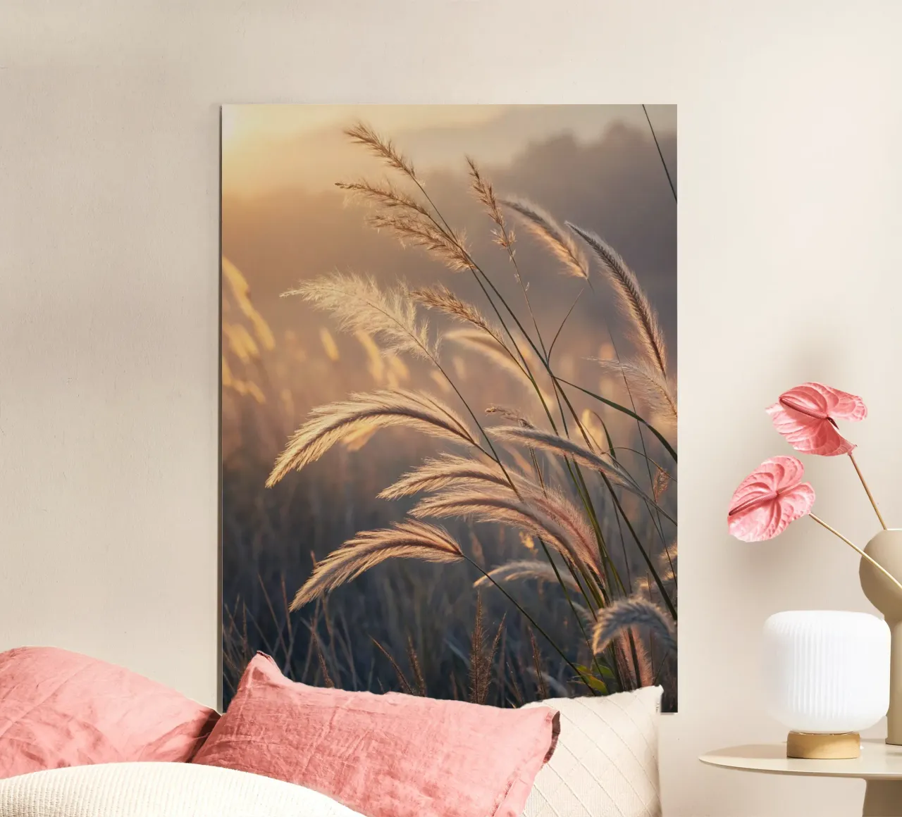 Golden Hour Grass Fields: A Serene Nature Landscape with Sof poster by Artistic-shop