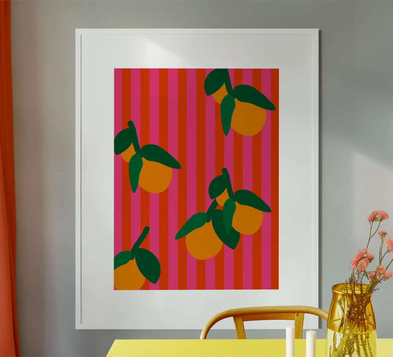 Arance su strisce rosa e rosse poster con telaio in plastica da Alisa Knöß