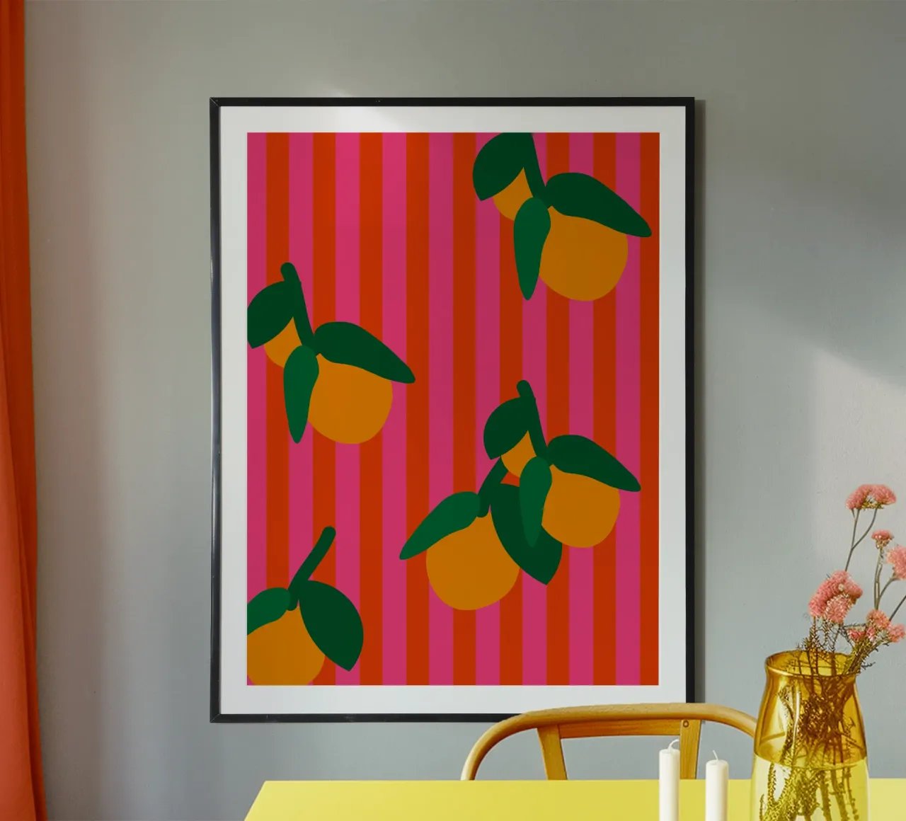 Arance su strisce rosa e rosse poster con telaio in plastica da Alisa Knöß