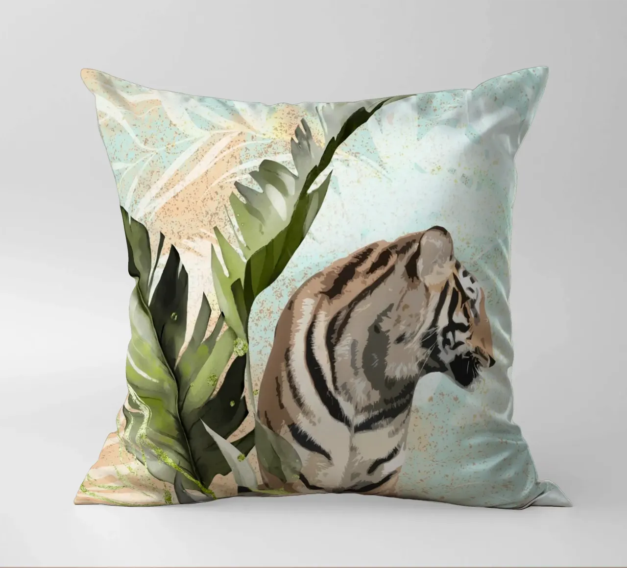 Tiger with Leaf cuscino da lazydaypaper