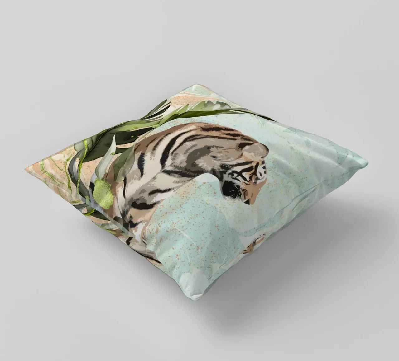 Tiger with Leaf cuscino da lazydaypaper
