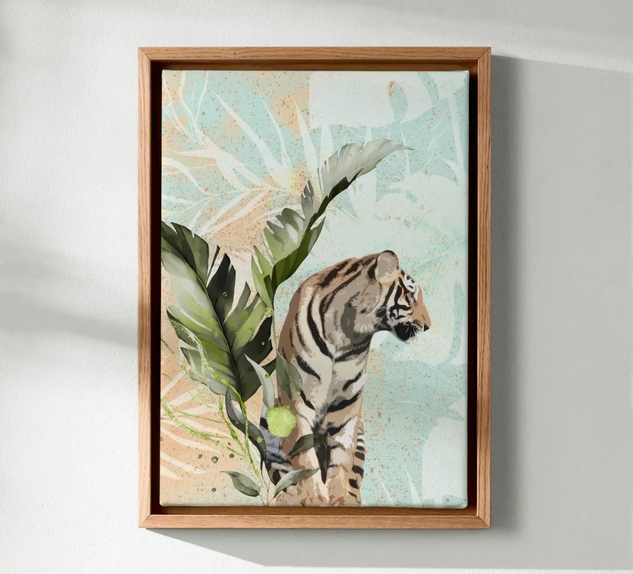 Tiger with Leaf tela con Cornice a cassetta da lazydaypaper