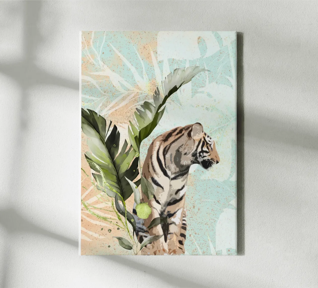 Tiger with Leaf tela con Cornice a cassetta da lazydaypaper