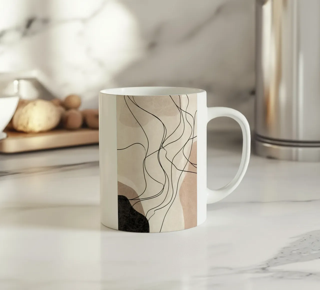 Linee astratte minimaliste con forme morbide e neutre tazza in ceramica da Artbyvo