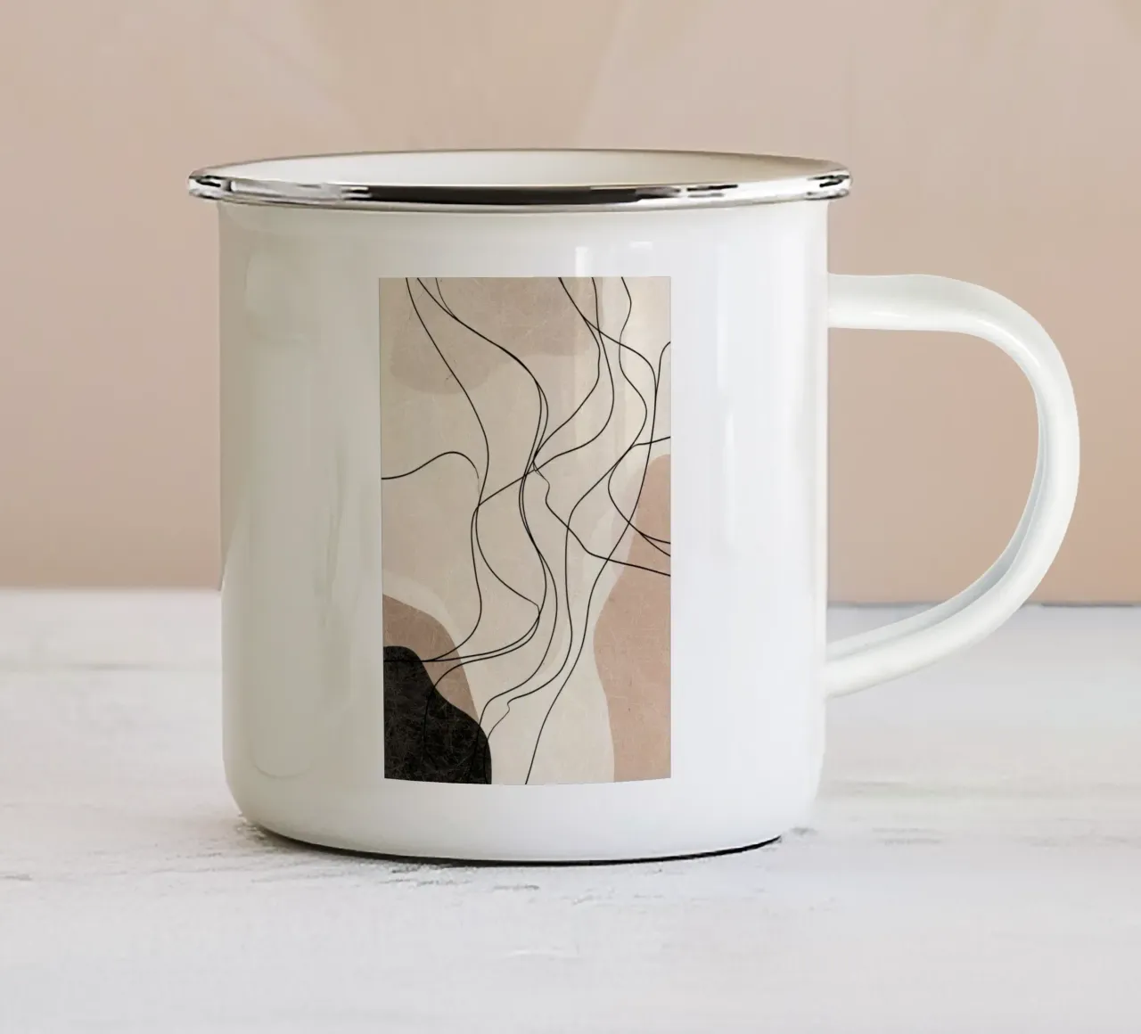 Linee astratte minimaliste con forme morbide e neutre tazza in smalto da Artbyvo