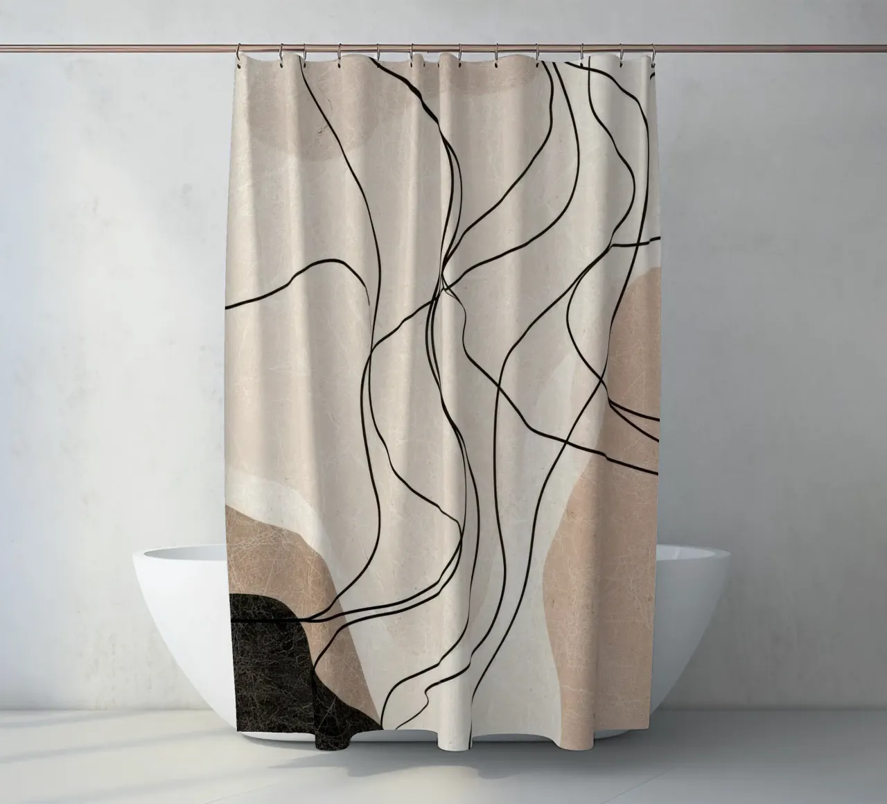 Linee astratte minimaliste con forme morbide e neutre tenda da doccia da Artbyvo