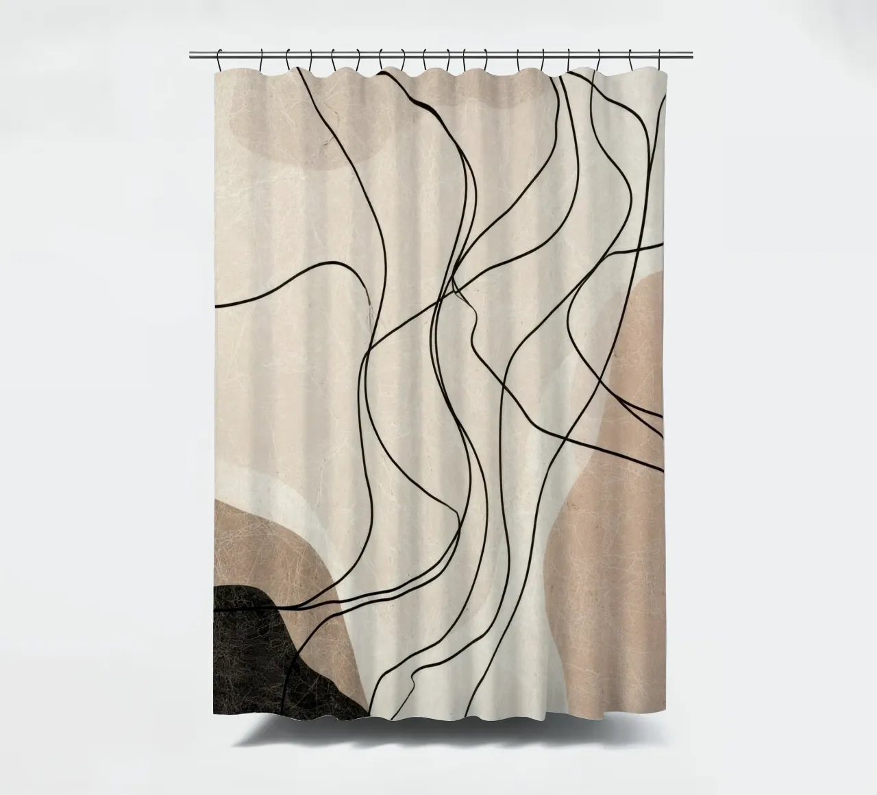 Linee astratte minimaliste con forme morbide e neutre tenda da doccia da Artbyvo