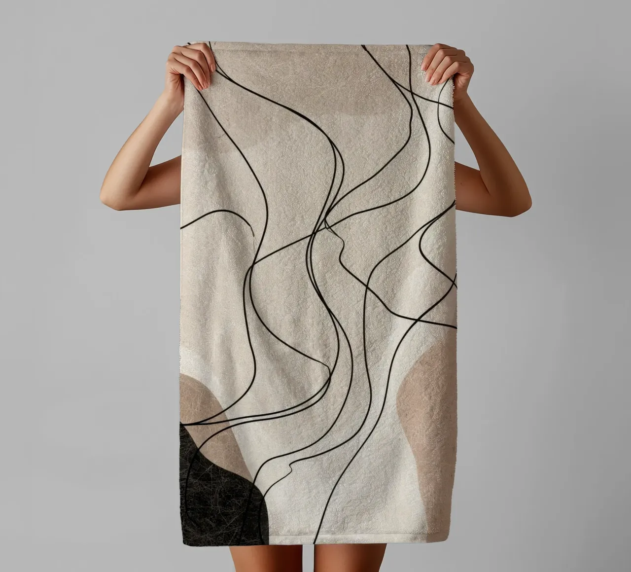 Abstract Minimalist Lines with Soft Neutral Shapes towel by Artbyvo