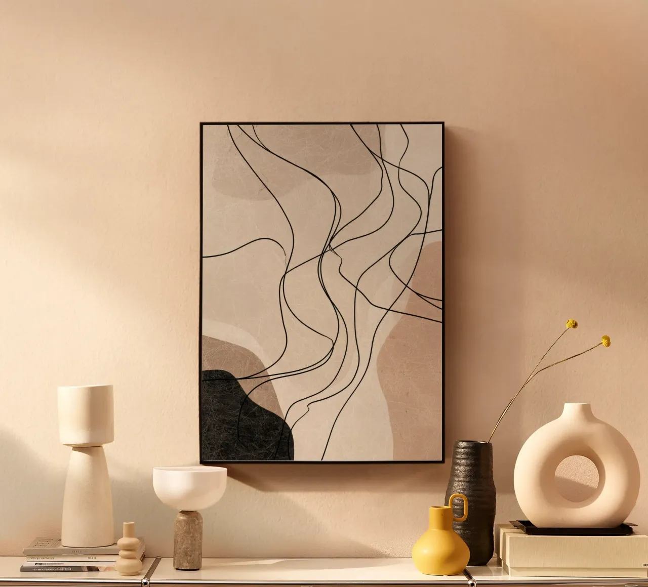 Linee astratte minimaliste con forme morbide e neutre plexiglass da Artbyvo