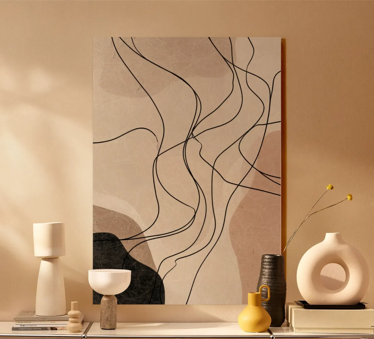 Linee astratte minimaliste con forme morbide e neutre alluminio dibond da Artbyvo