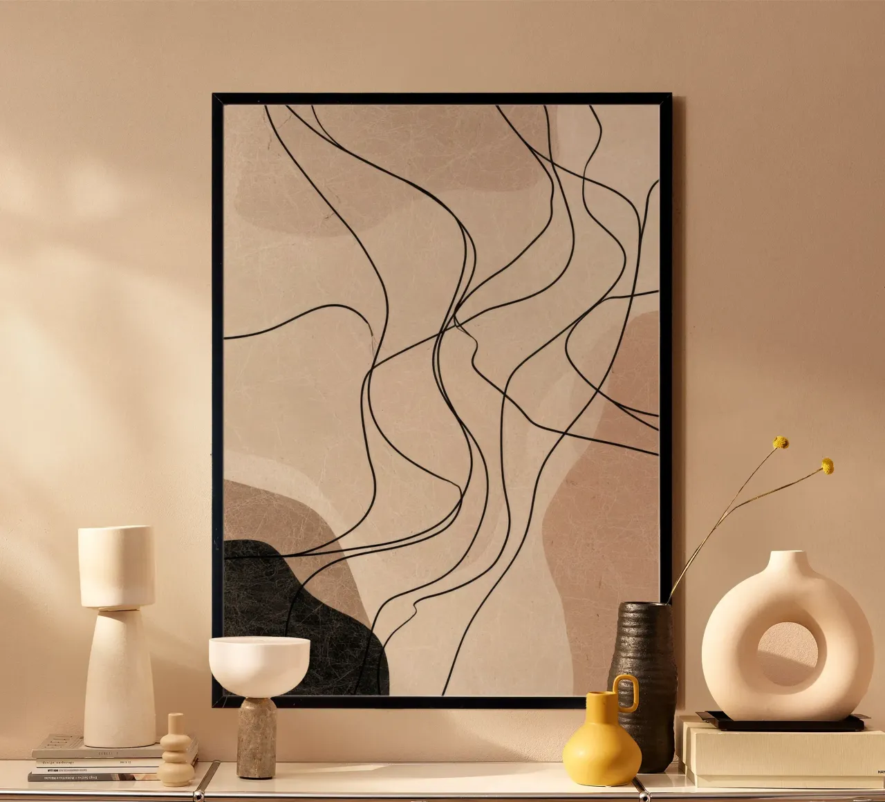 Abstract Minimalist Lines with Soft Neutral Shapes poster by Artbyvo