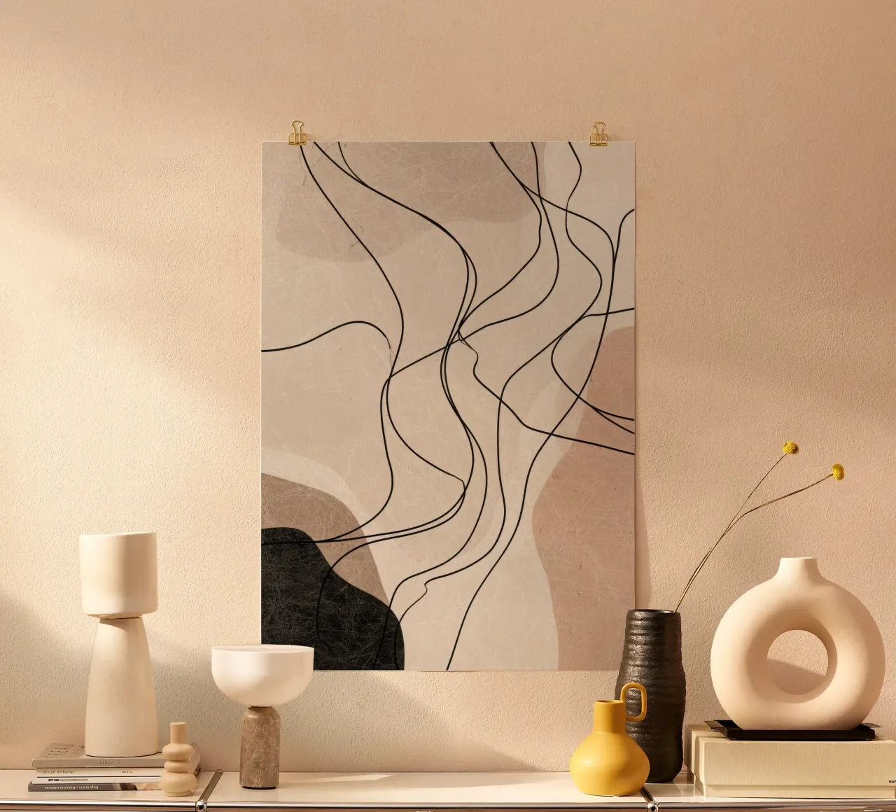 Abstract Minimalist Lines with Soft Neutral Shapes poster by Artbyvo