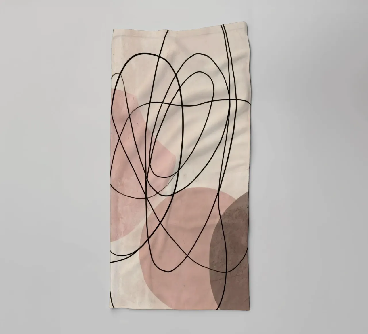 Minimalist Abstract Lines with Soft Pink Shapes towel by Artbyvo