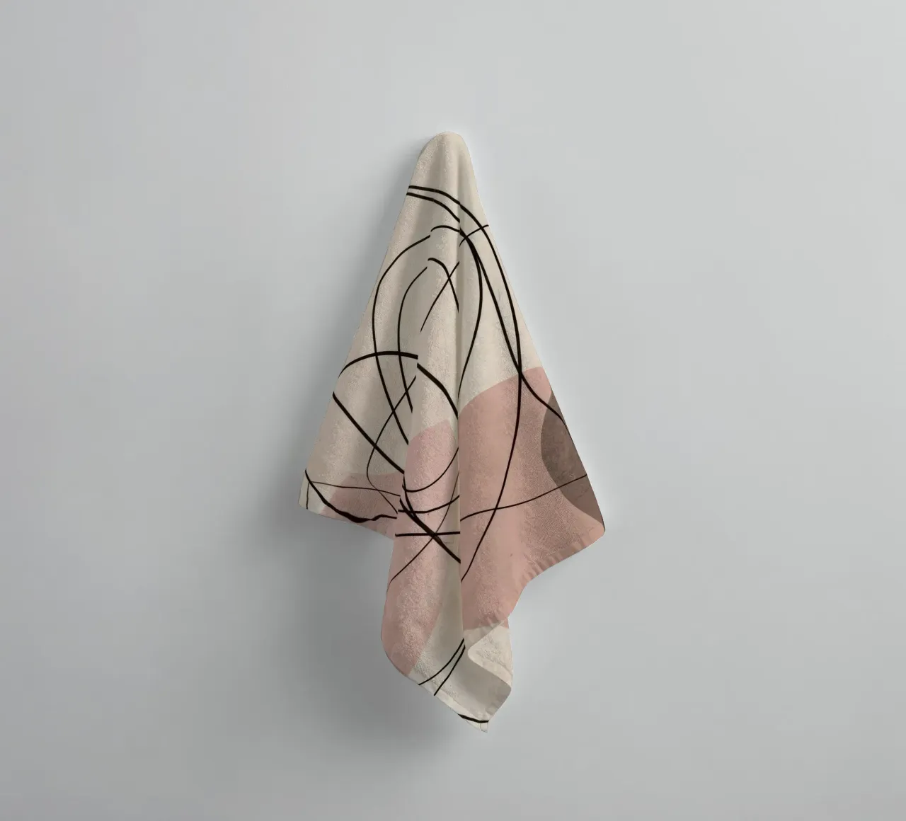 Minimalist Abstract Lines with Soft Pink Shapes towel by Artbyvo