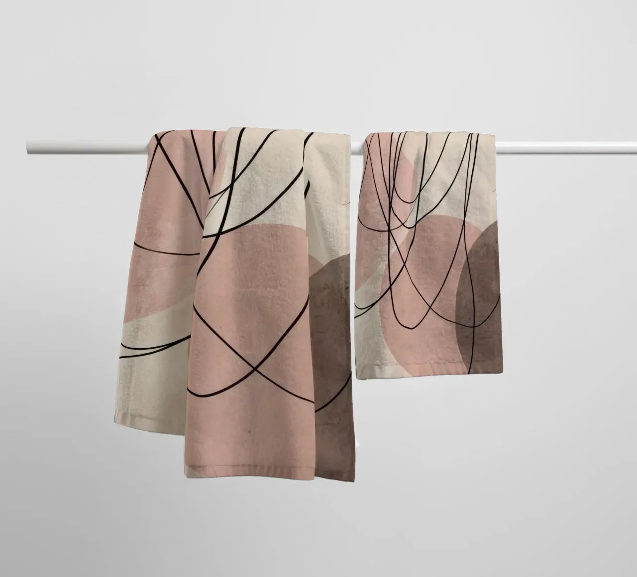 Minimalist Abstract Lines with Soft Pink Shapes towel by Artbyvo