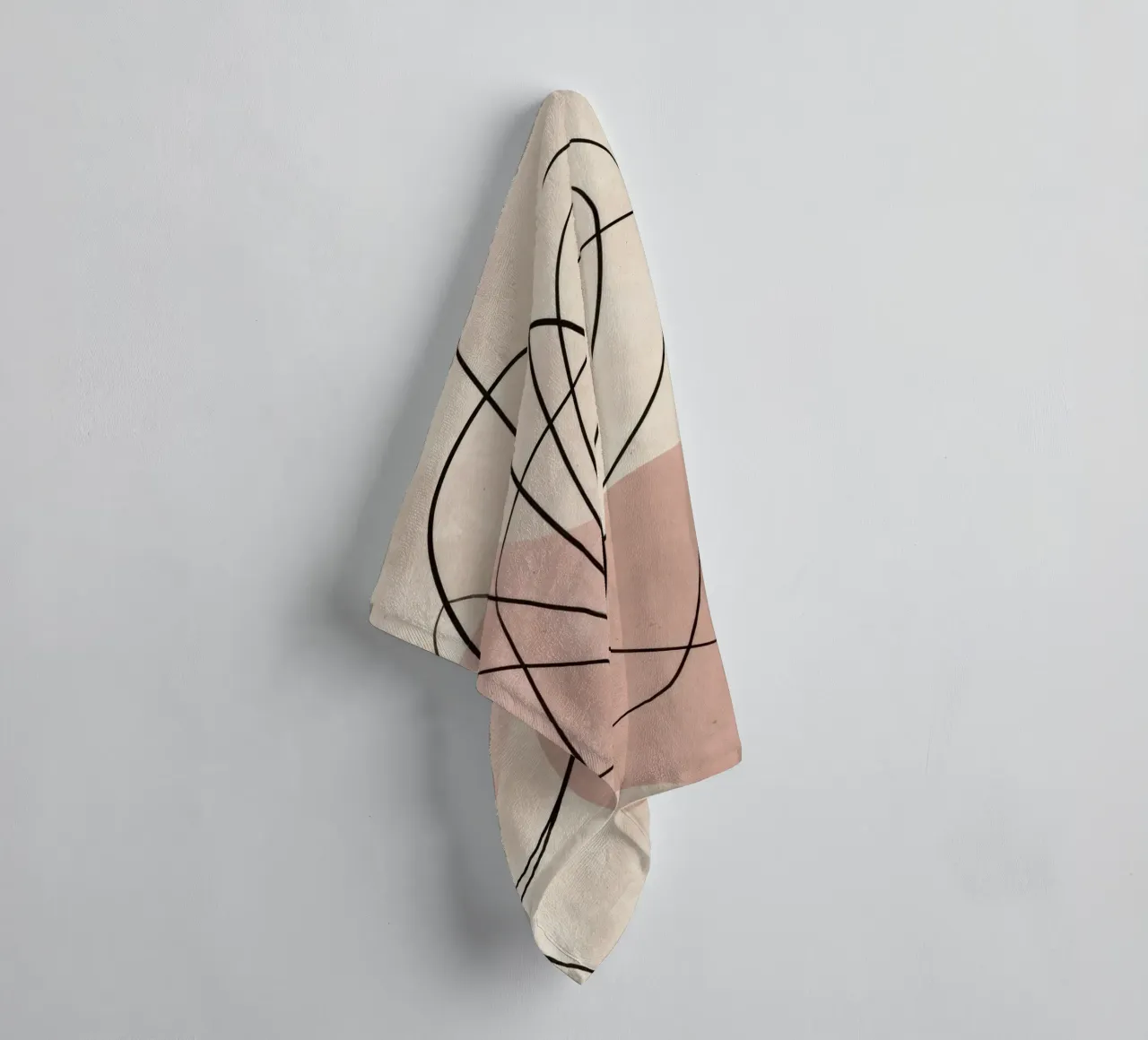 Minimalist Abstract Lines with Soft Pink Shapes towel by Artbyvo