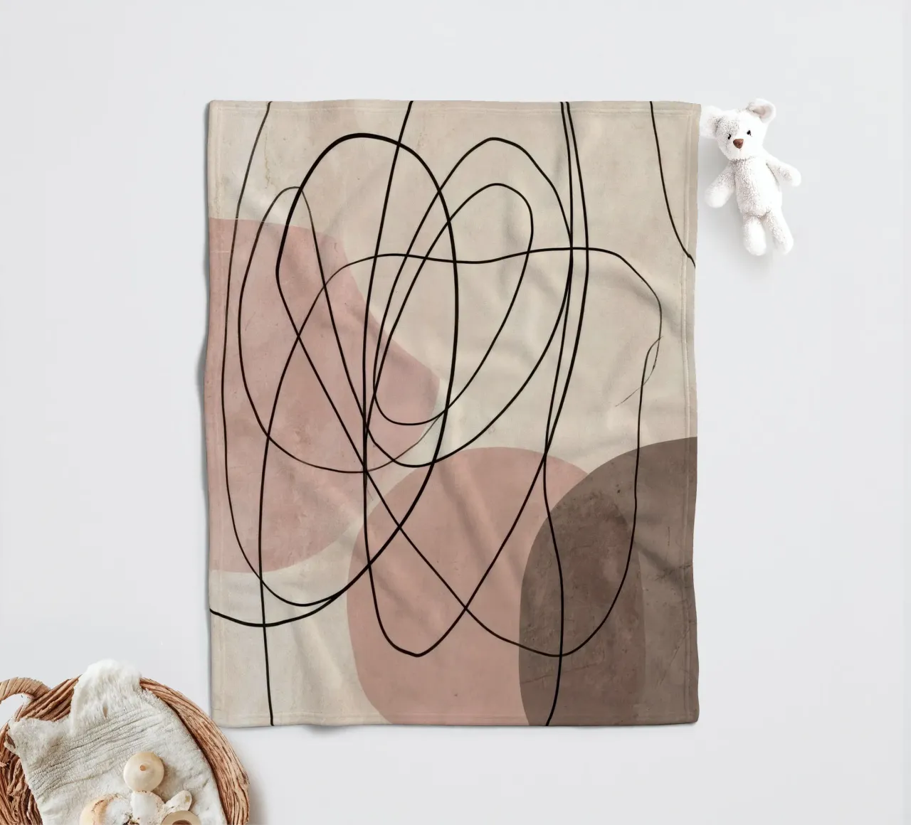 Linee astratte minimaliste con morbide forme rosa coperta in pile da Artbyvo