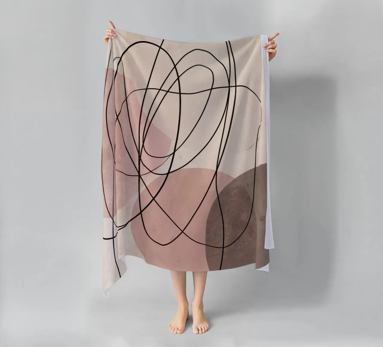 Linee astratte minimaliste con morbide forme rosa telo mare da Artbyvo