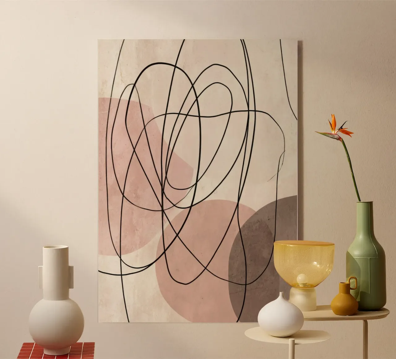 Linee astratte minimaliste con morbide forme rosa plexiglass da Artbyvo
