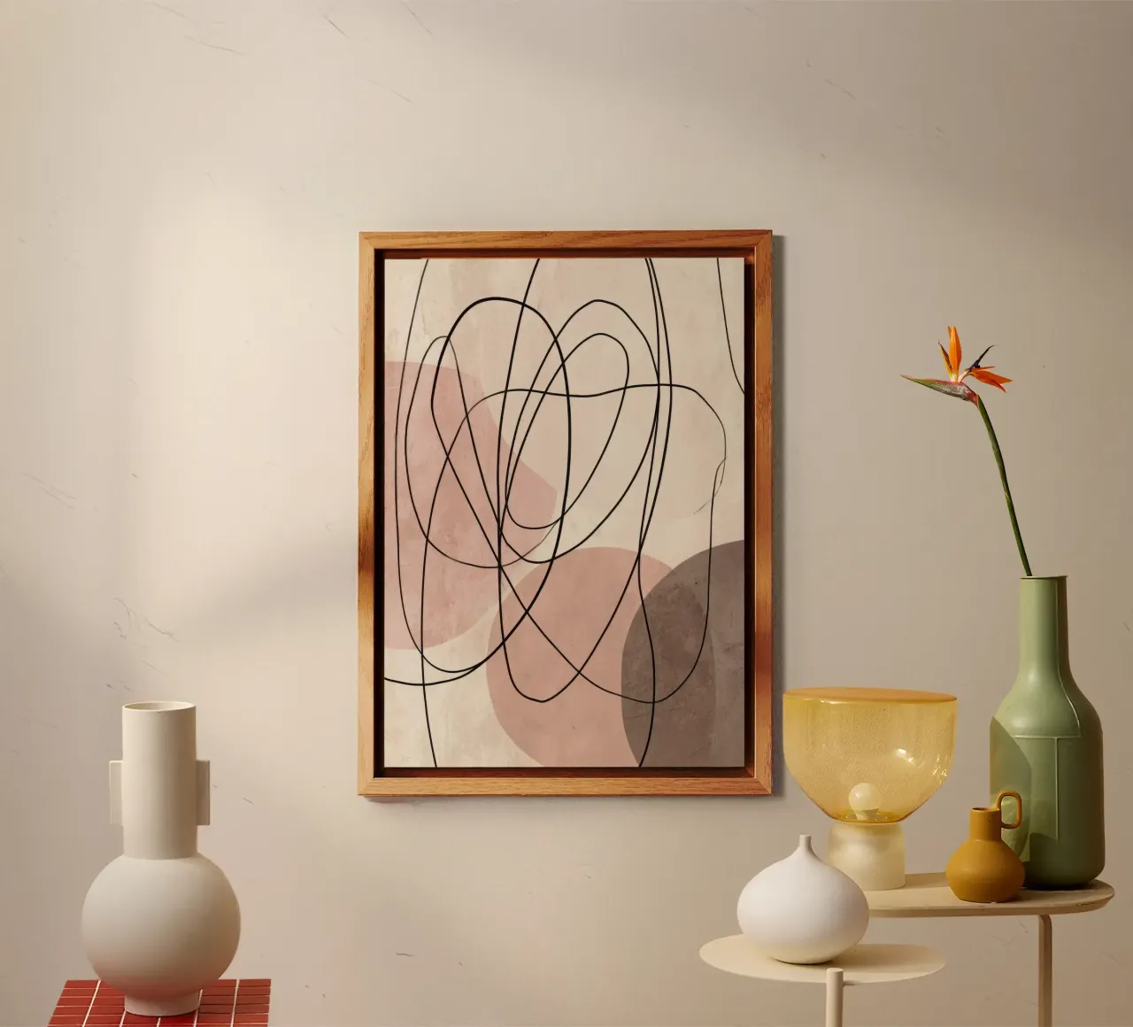 Linee astratte minimaliste con morbide forme rosa alluminio dibond da Artbyvo