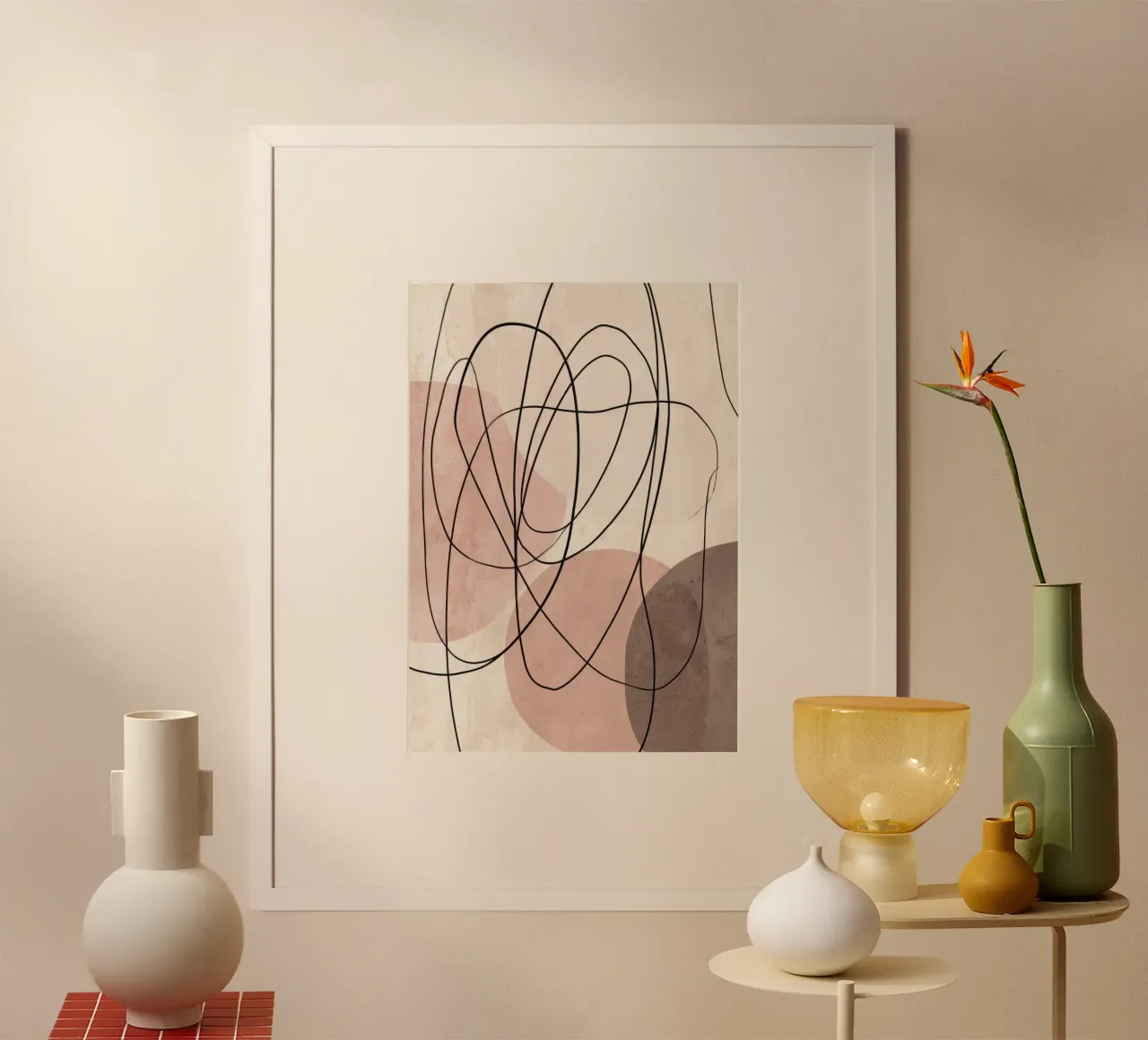 Minimalist Abstract Lines with Soft Pink Shapes poster by Artbyvo
