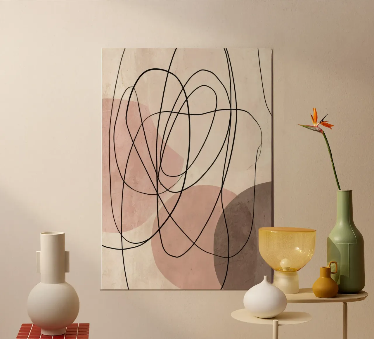 Minimalist Abstract Lines with Soft Pink Shapes poster by Artbyvo