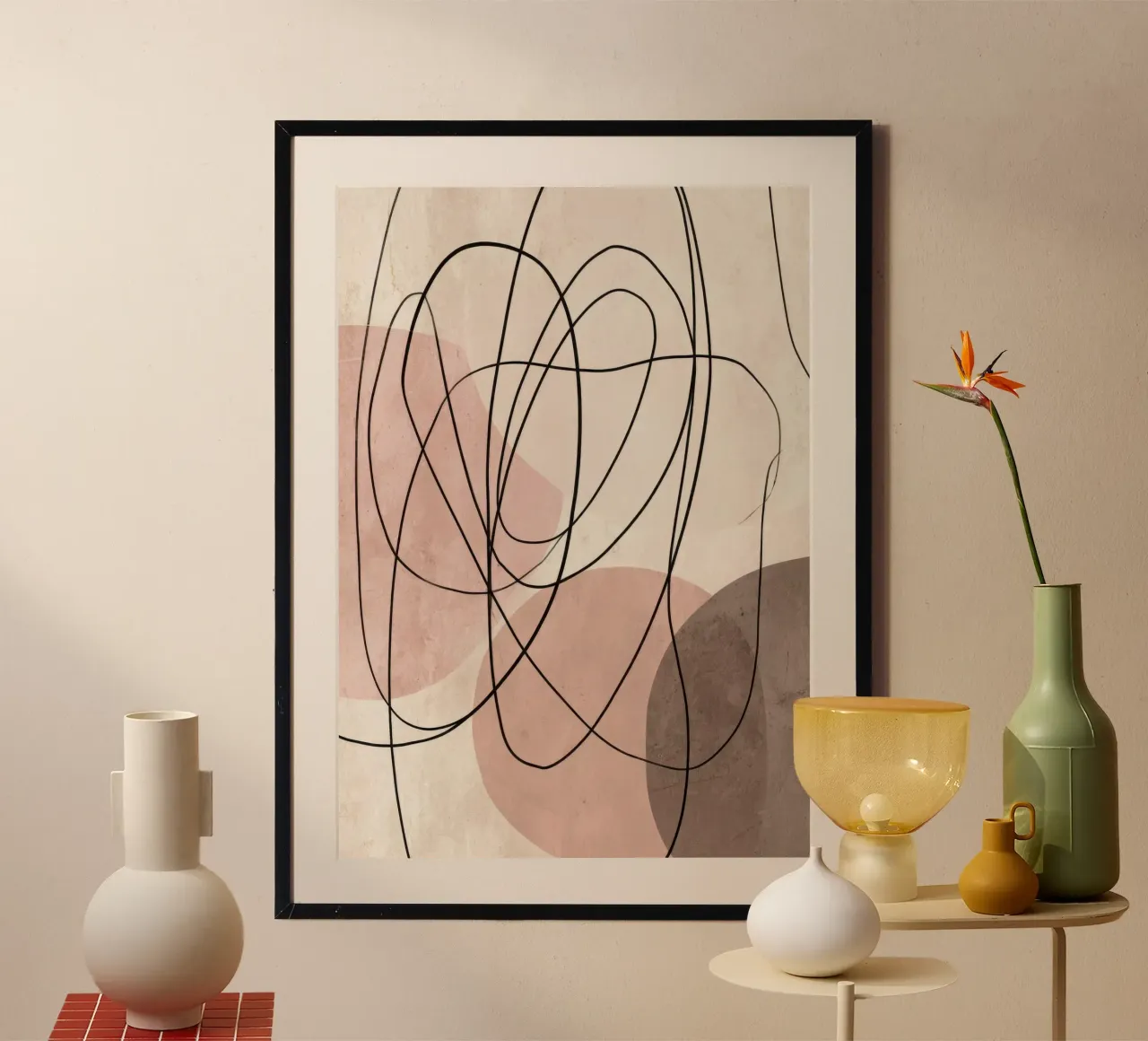 Minimalist Abstract Lines with Soft Pink Shapes poster by Artbyvo