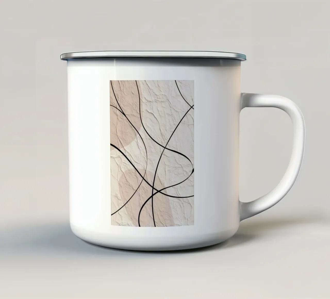 Minimalist Abstract Lines with Textured Beige Background enamel mug by Artbyvo