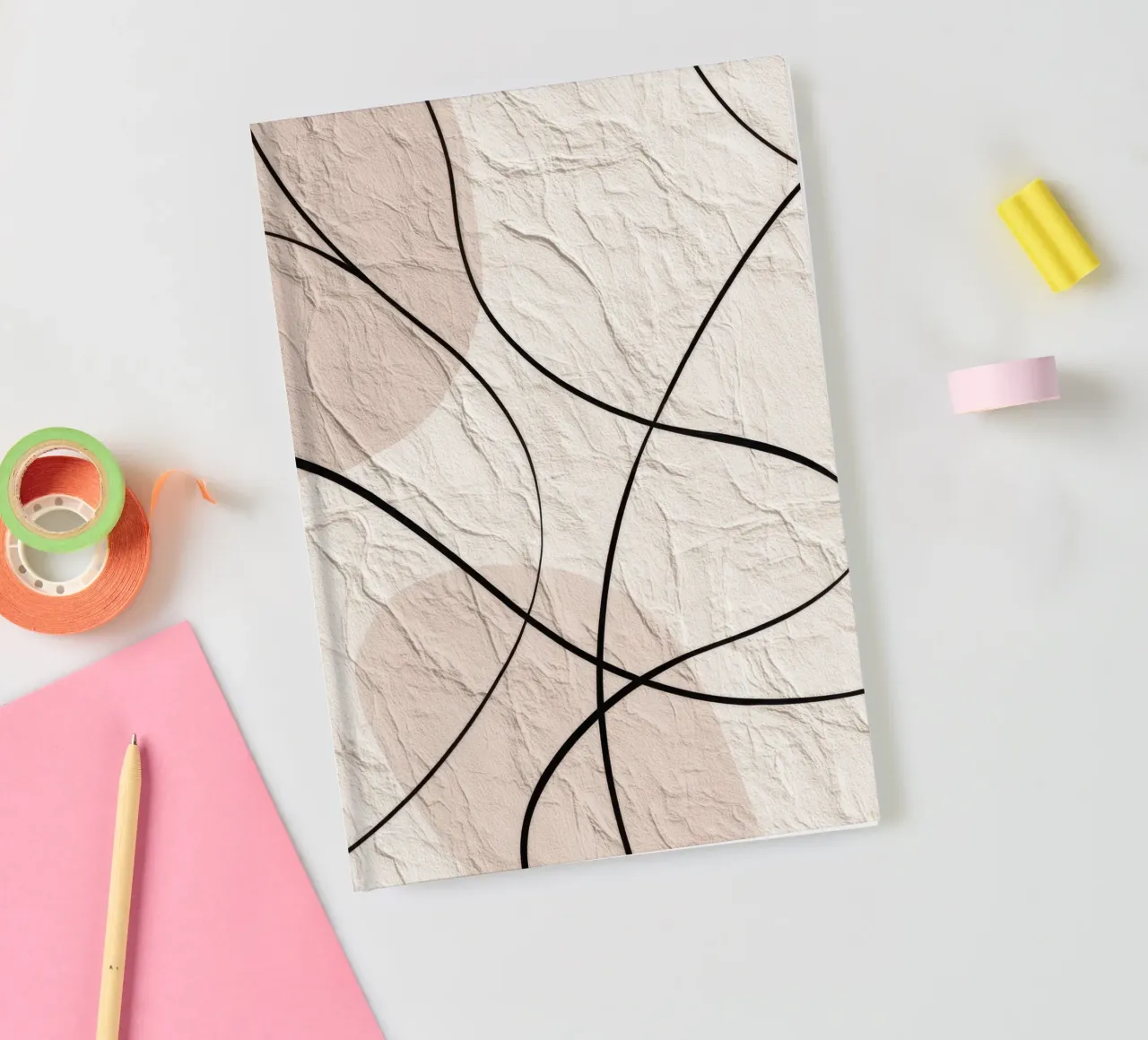 Minimalist Abstract Lines with Textured Beige Background notebook by Artbyvo