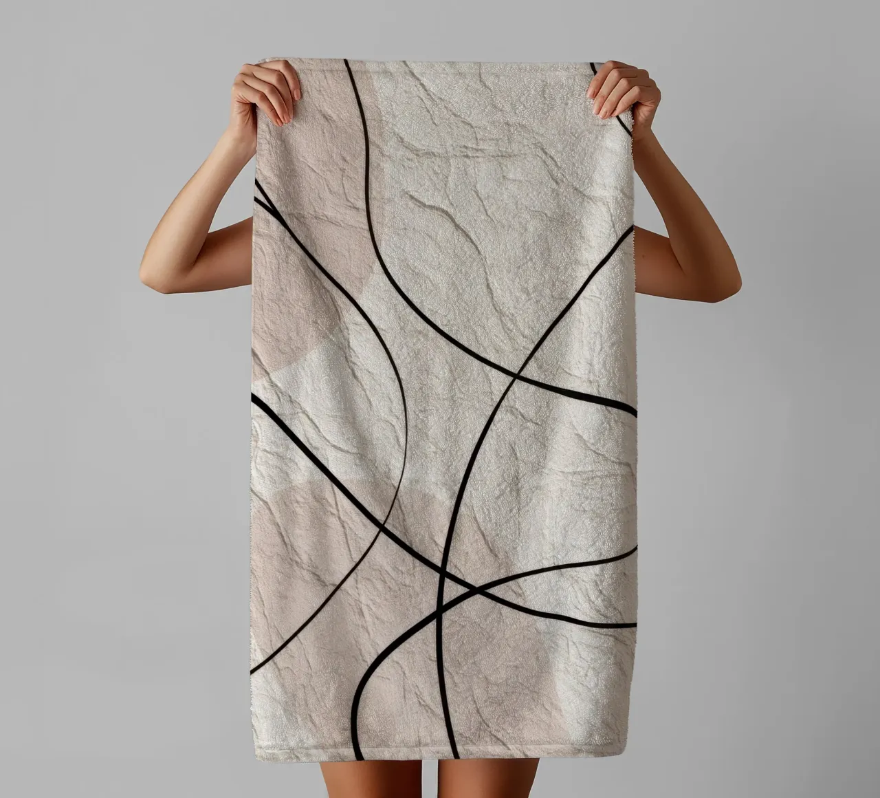 Minimalist Abstract Lines with Textured Beige Background towel by Artbyvo