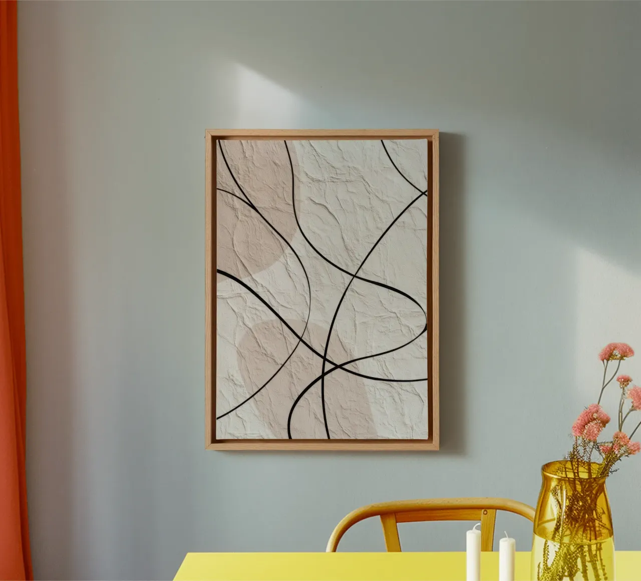 Minimalist Abstract Lines with Textured Beige Background canvas with Floater frame by Artbyvo