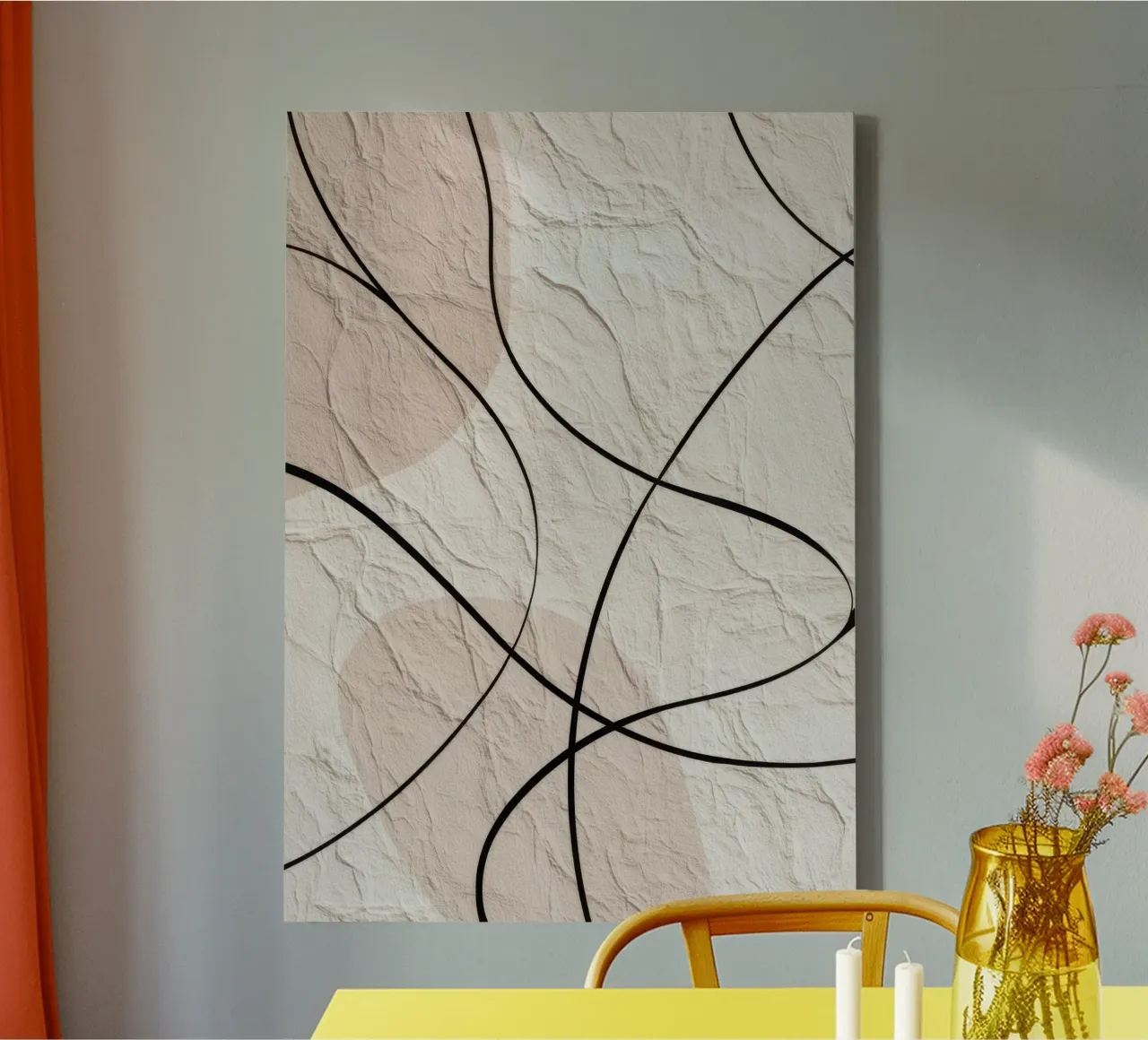 Minimalist Abstract Lines with Textured Beige Background canvas with Floater frame by Artbyvo