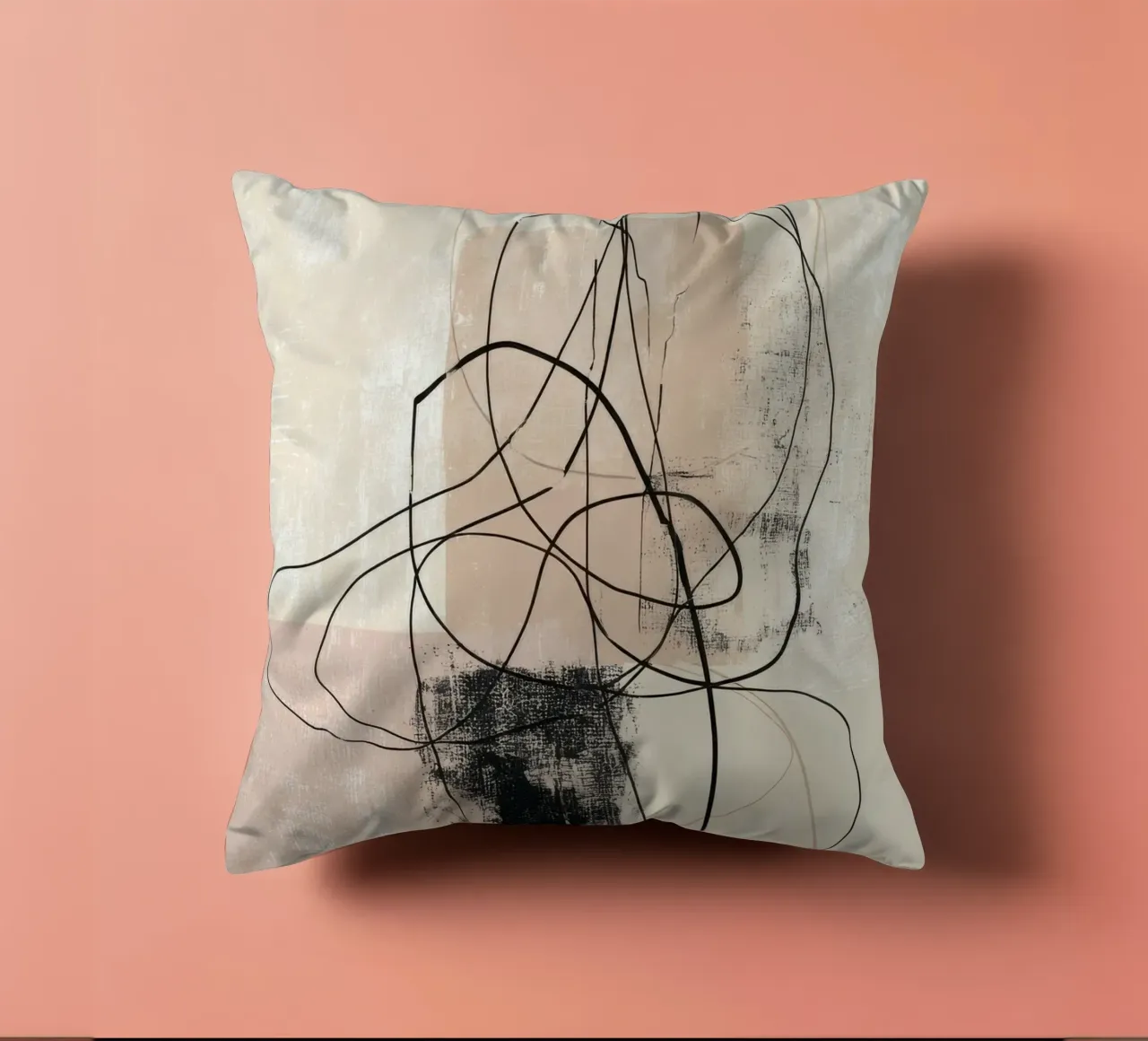 Abstract Minimalist Lines with Textured Neutral Blocks decorative cushion by Artbyvo