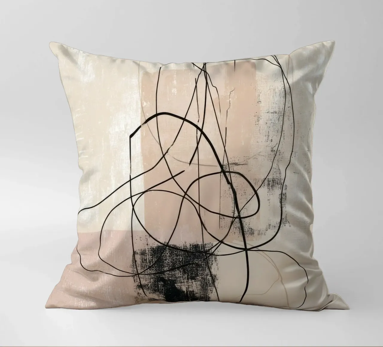 Abstract Minimalist Lines with Textured Neutral Blocks decorative cushion by Artbyvo
