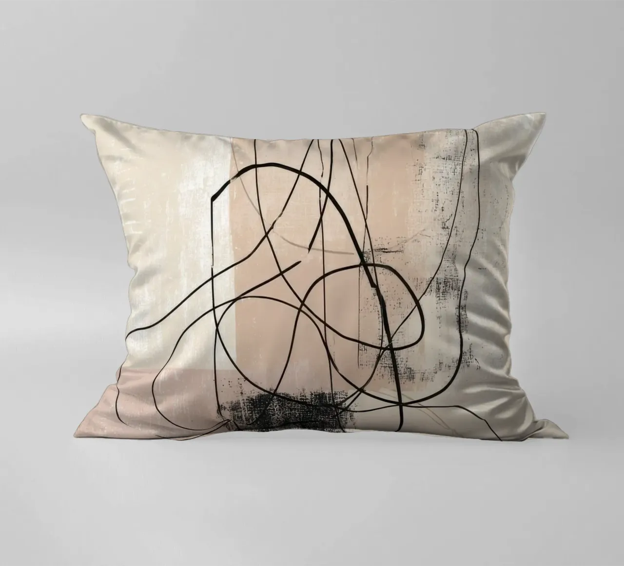 Abstract Minimalist Lines with Textured Neutral Blocks decorative cushion by Artbyvo