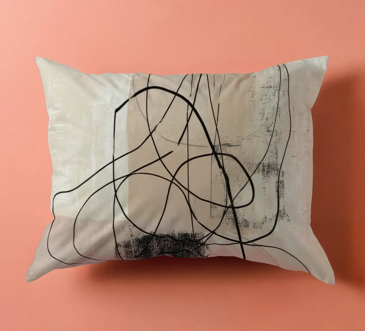 Abstract Minimalist Lines with Textured Neutral Blocks decorative cushion by Artbyvo