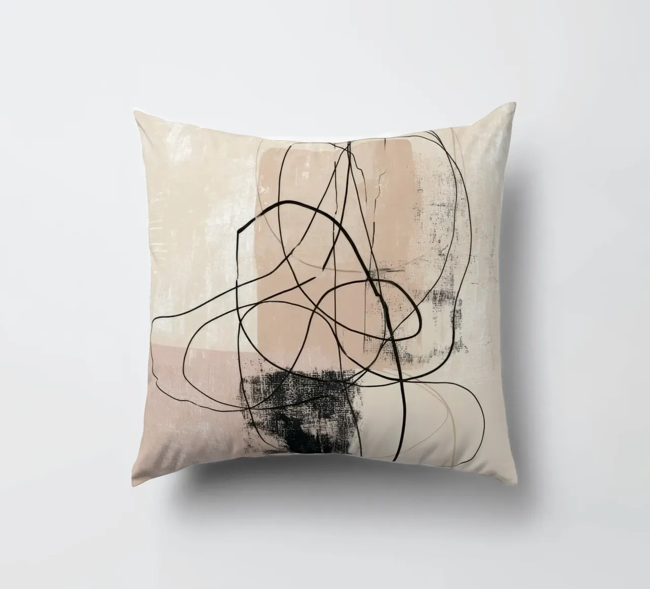 Abstract Minimalist Lines with Textured Neutral Blocks decorative cushion by Artbyvo