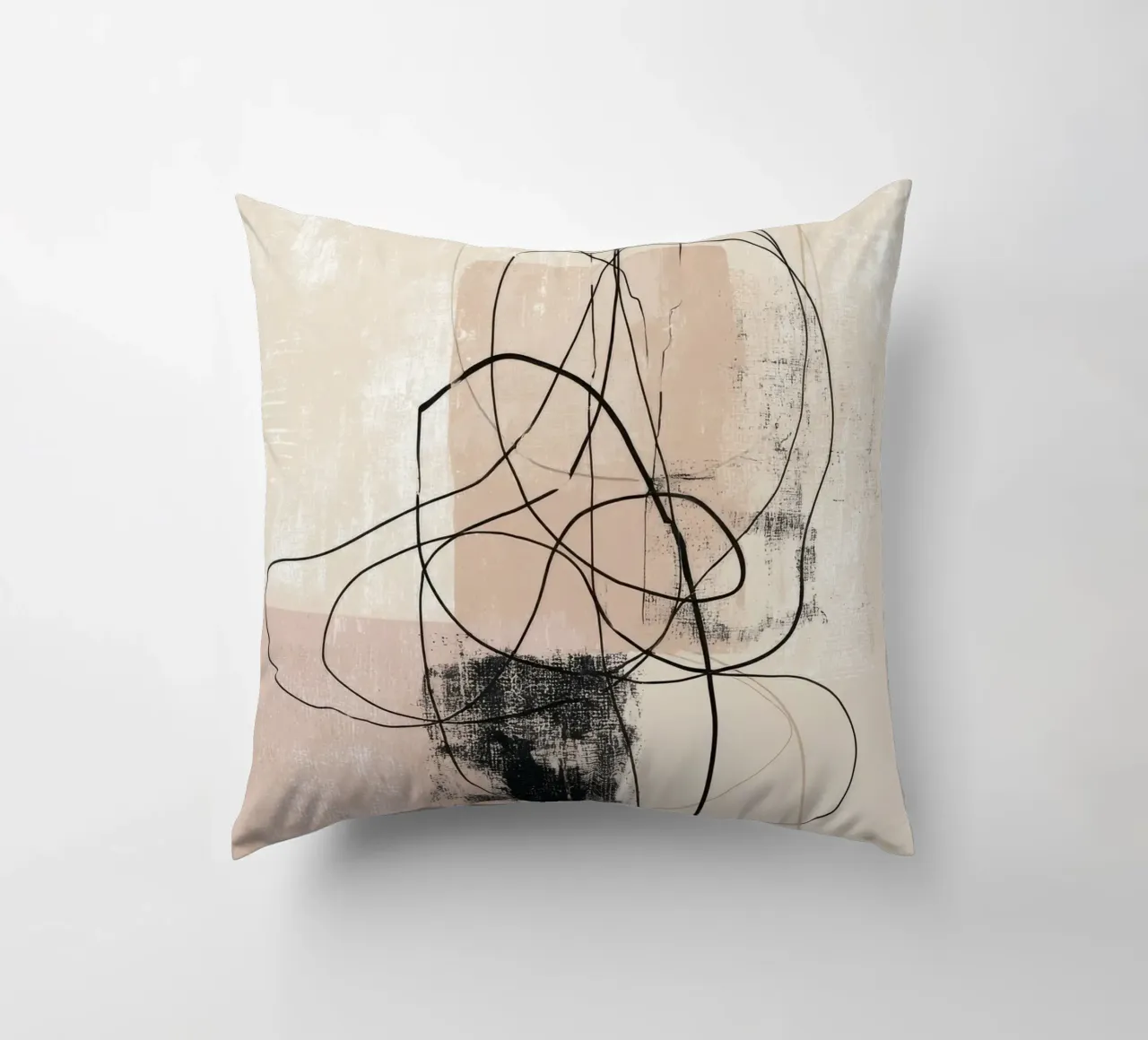 Abstract Minimalist Lines with Textured Neutral Blocks decorative cushion by Artbyvo