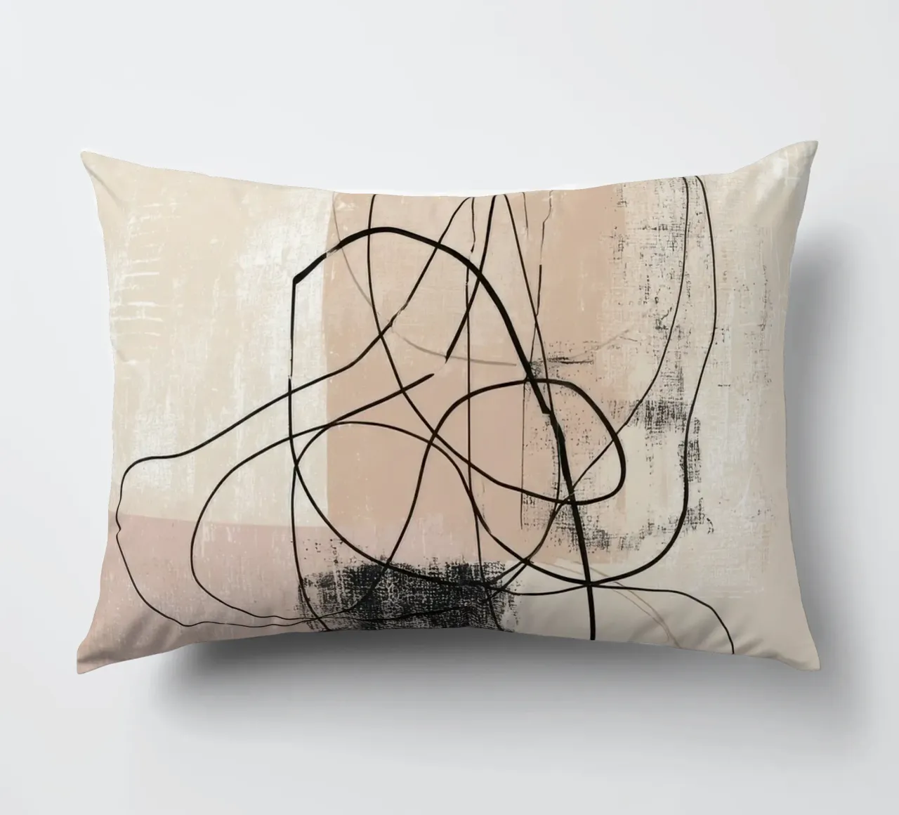 Abstract Minimalist Lines with Textured Neutral Blocks decorative cushion by Artbyvo