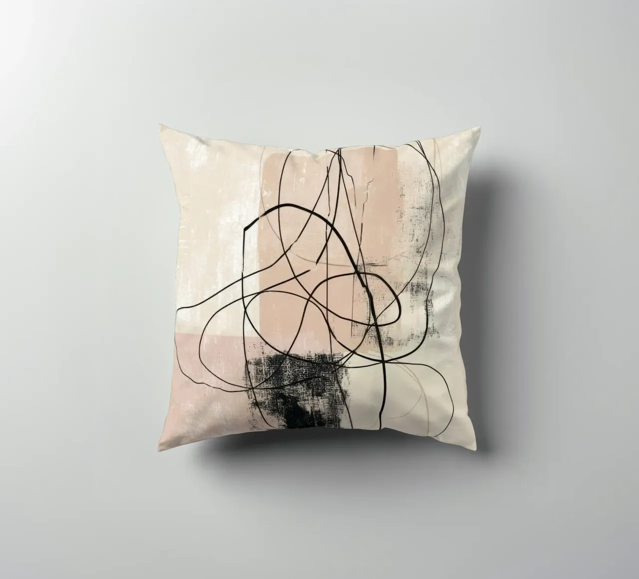 Abstract Minimalist Lines with Textured Neutral Blocks decorative cushion by Artbyvo