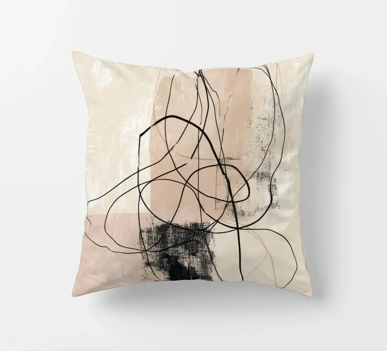Abstract Minimalist Lines with Textured Neutral Blocks decorative cushion by Artbyvo