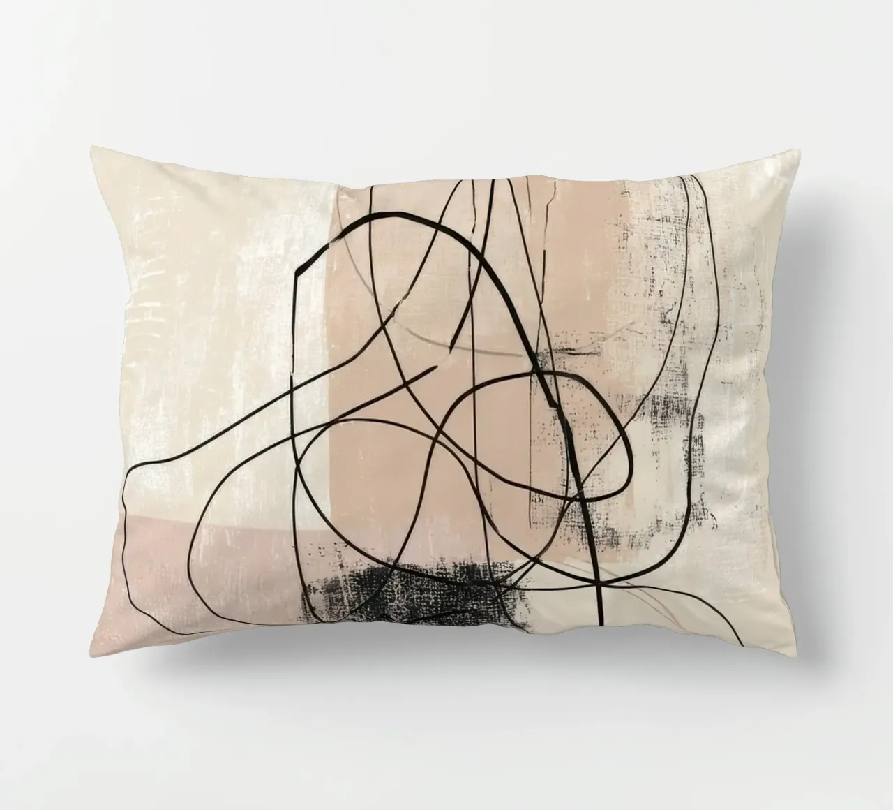 Abstract Minimalist Lines with Textured Neutral Blocks decorative cushion by Artbyvo