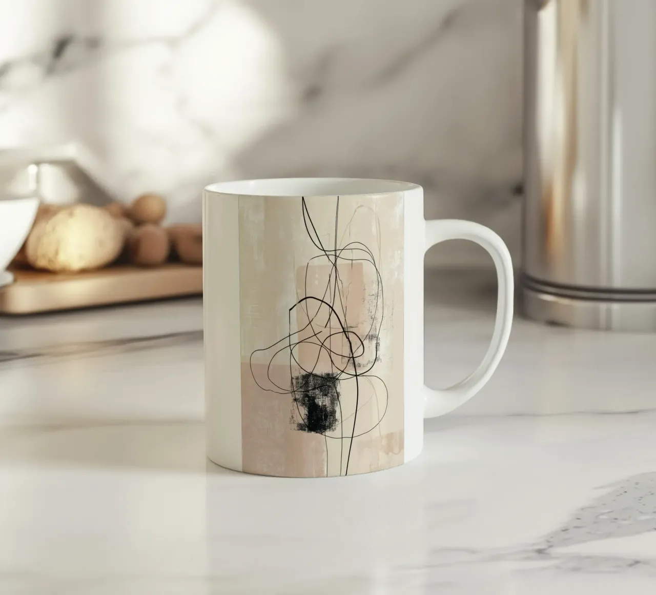 Abstract Minimalist Lines with Textured Neutral Blocks ceramic mug by Artbyvo