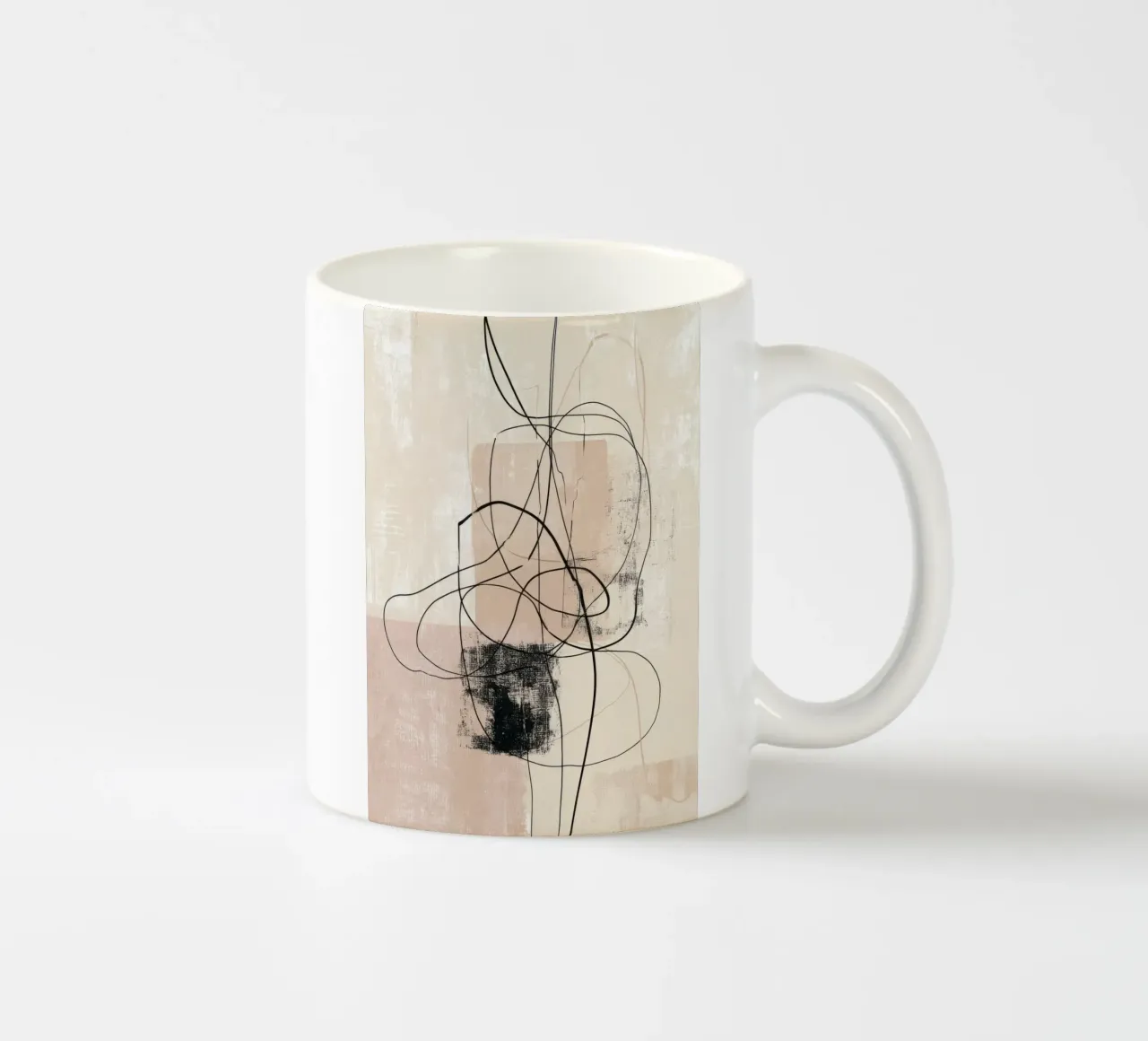Abstract Minimalist Lines with Textured Neutral Blocks ceramic mug by Artbyvo