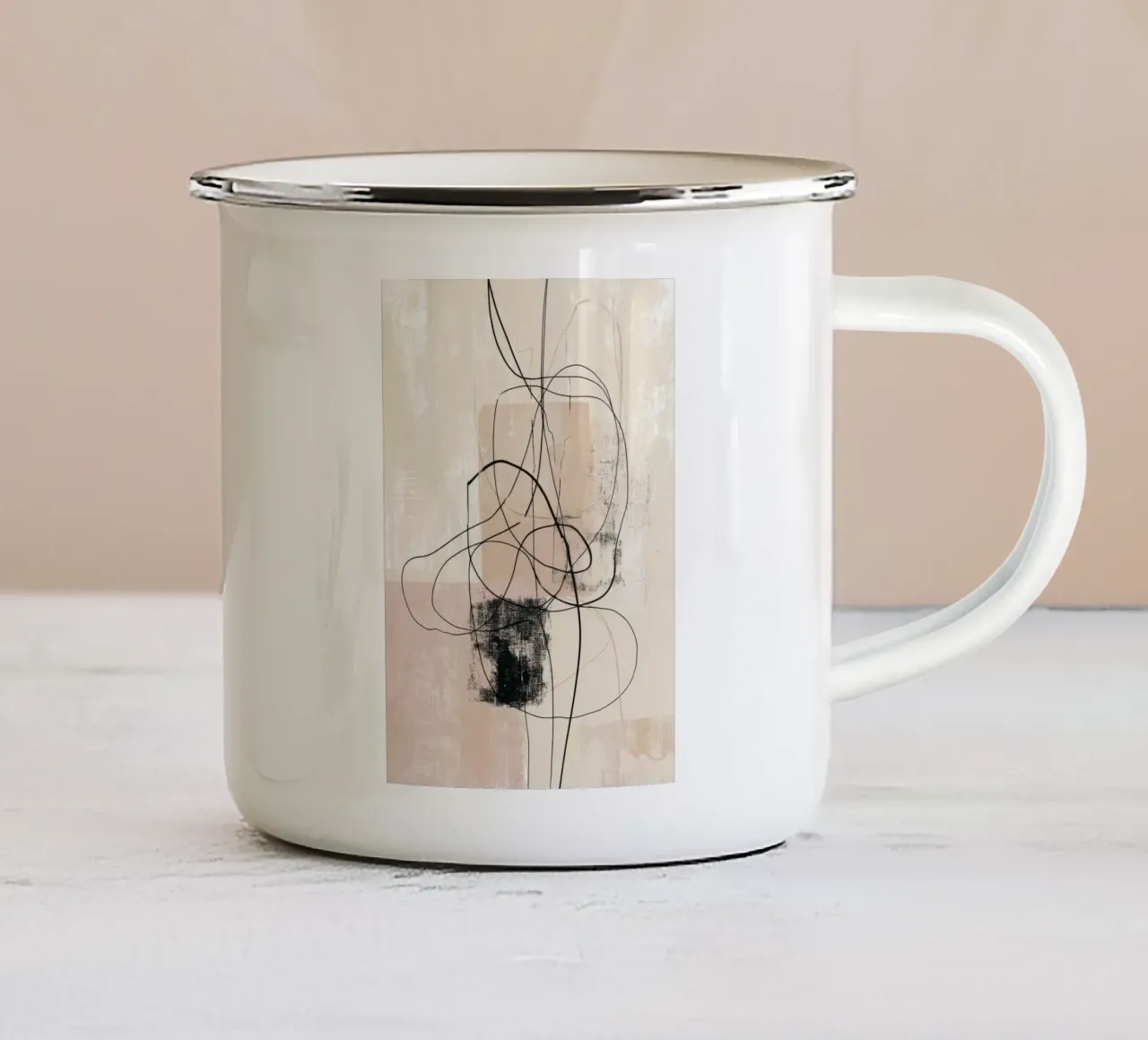 Abstract Minimalist Lines with Textured Neutral Blocks enamel mug by Artbyvo