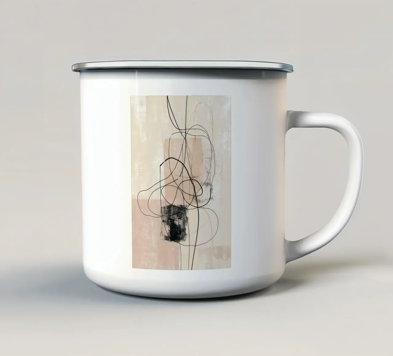 Abstract Minimalist Lines with Textured Neutral Blocks enamel mug by Artbyvo