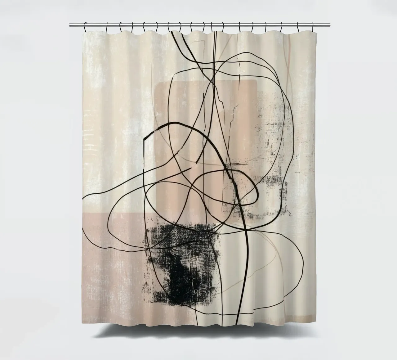 Abstract Minimalist Lines with Textured Neutral Blocks shower curtain by Artbyvo