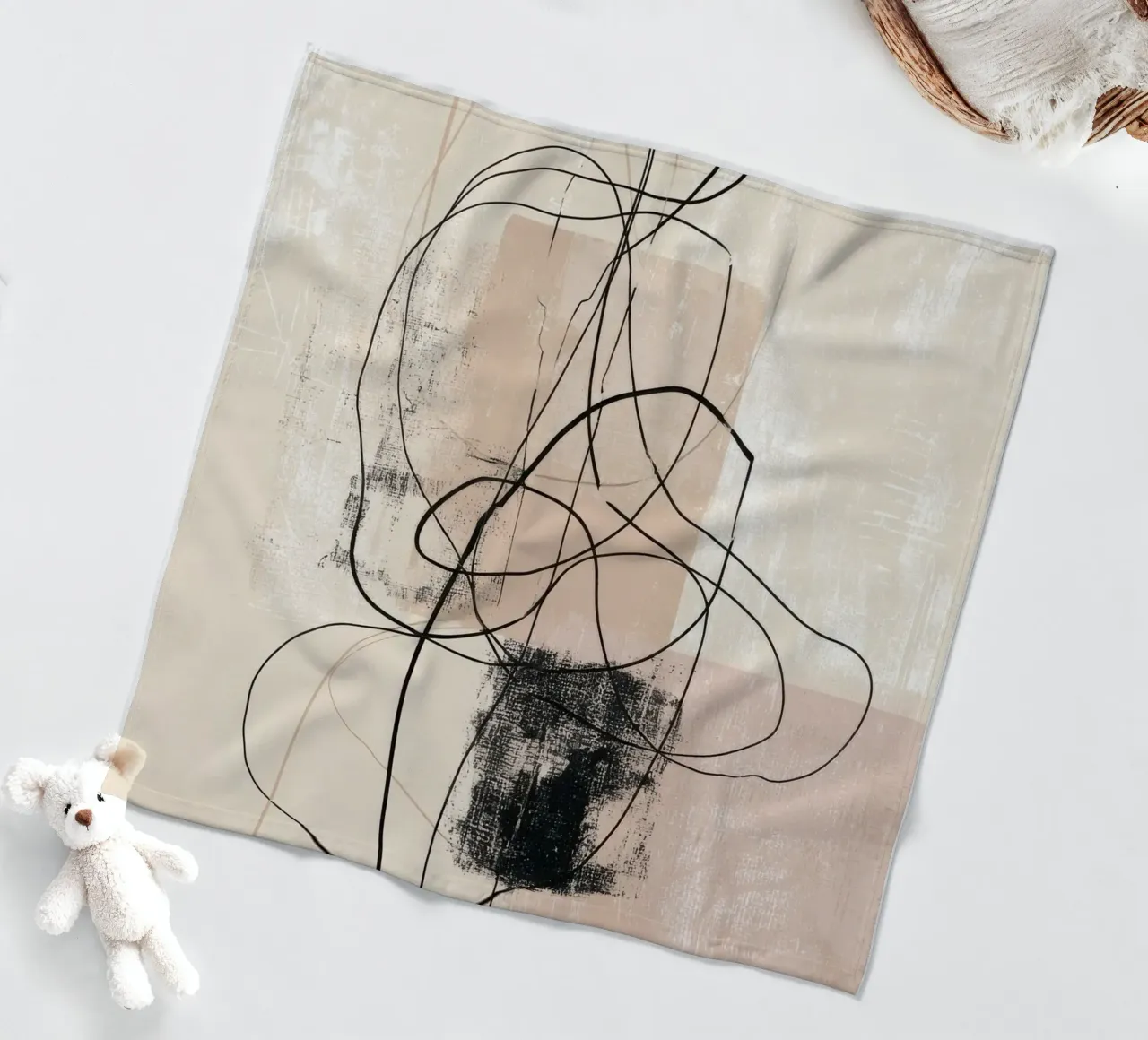 Abstract Minimalist Lines with Textured Neutral Blocks fleece blanket by Artbyvo