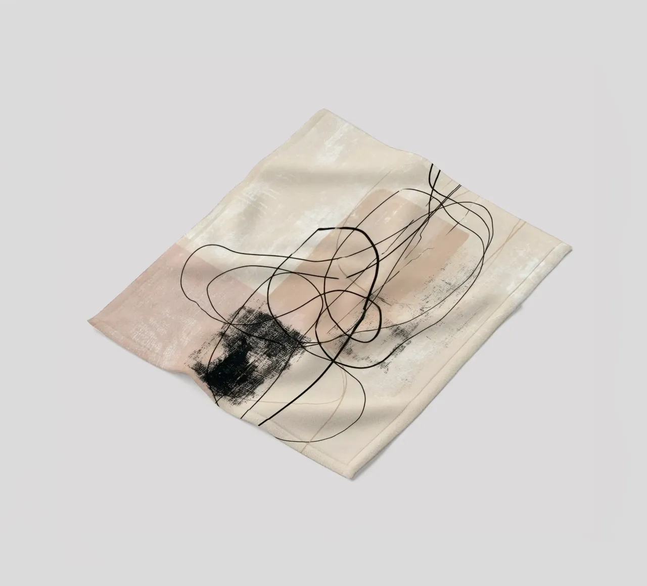 Abstract Minimalist Lines with Textured Neutral Blocks fleece blanket by Artbyvo